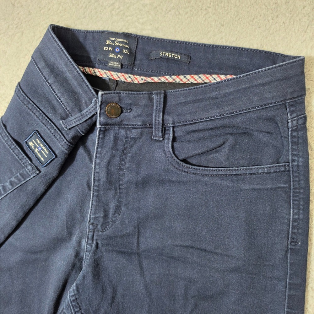 Ben Sherman 5 Pocket Pants Mens 32/32 Navy Blue Slim Fit Stretch